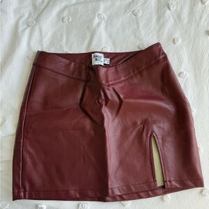 Princess Polly Maroon Faux Leather Mini Skirt with Slit
